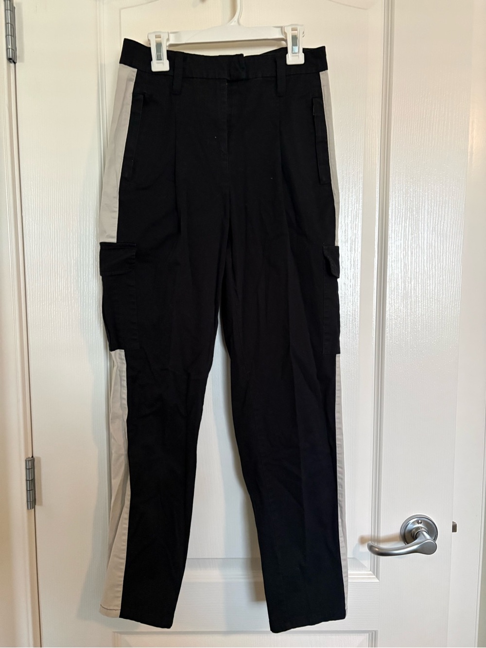 Black Cargo Track Pants with Tan Side Panels
